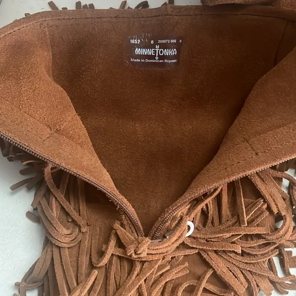 Brown Minnetonka Fringe Moccasin Boots - Picture 2 of 3